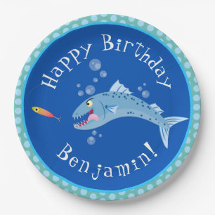 Assiettes En Carton Barracuda affamé dessin de pêche personnalisée