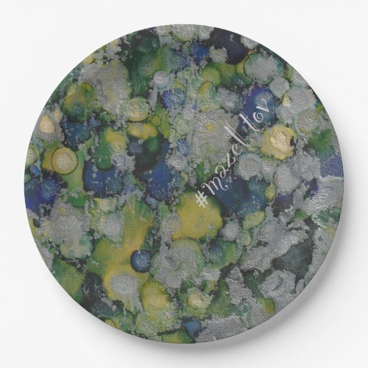 Assiettes En Carton Barre BM ou plaque Bat mitzvah Bleu Argent (Devant)