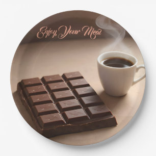 Assiettes En Carton Barre de chocolat et tasse de café personnalisés