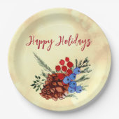 Assiettes En Carton Barrières d'hiver cône Joyeux arbres de Noël Jaune (Devant)