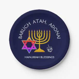 Assiettes En Carton BARUCH ATAH ADONAI Bénédictions Hanoukka