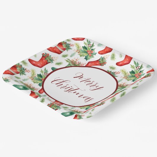 Assiettes En Carton Bas d'aquarelle rouge et verte (Angulaire)