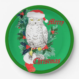 Assiettes En Carton Bas lunatique mignon de hibou de Noël conçu