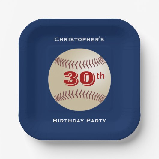 Assiettes En Carton Baseball 30th Birthday Party Simple Carré bleu (Recto)