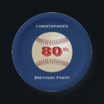 Assiettes En Carton Baseball 80th Birthday Party Blue, Nom,<br><div class="desc">Un baseball sur un arrière - plan bleu foncé décore cette plaque de papier unique et amusante fête. Bien que par défaut indique "80th Birthday Party", vous pouvez facilement changer le nom, le nombre d'années, et l'événement. Des serviettes assorties sont disponibles dans ma boutique zazzle, SocolikCardShop. Les amateurs de baseball...</div>