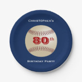 Assiettes En Carton Baseball 80th Birthday Party Blue, Nom, (Devant)