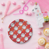 Assiettes En Carton Baseball avec Santa Hat sur Rouge (Fête)