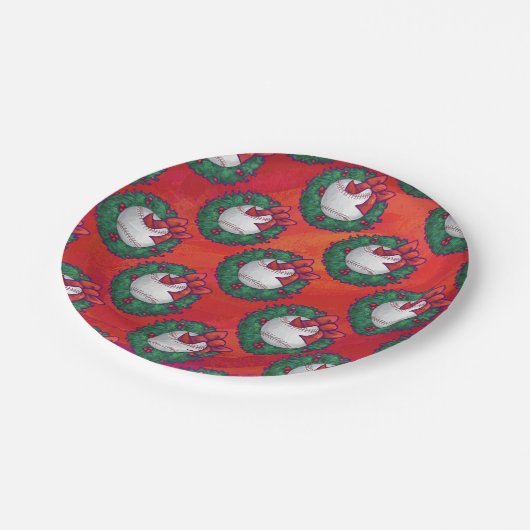Assiettes En Carton Baseball en couronne rouge (Angle)