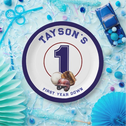 Assiettes En Carton Baseball First Year Down 1st Birthday (Fête)