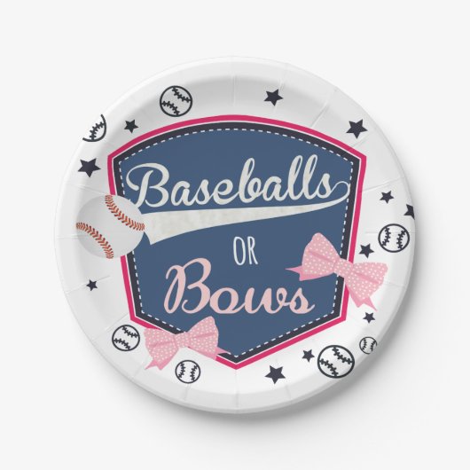 Assiettes En Carton Baseball ou bows Genre Reveal (Devant)
