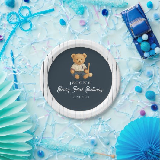 Assiettes En Carton Baseball Preppy Bear 1er anniversaire (Fête)