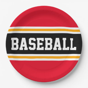 Assiettes En Carton BASEBALL rouge vif noir jaune rayures de course