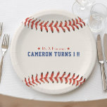 Assiettes En Carton Baseball Softball Sport 1ère fête d'anniversaire<br><div class="desc">Base-ball rouge blanc et bleu / softball 1er anniversaire plaque papier. Personnalisez-le avec les détails de votre fête anniversaire. Idéal pour les amateurs de sport ou les athlètes.</div>