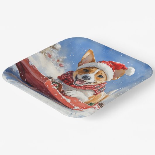 Assiettes En Carton Basenji Chien en rebord Laisser neiger Noël (Angulaire)