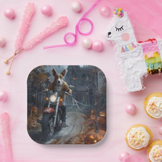 Assiettes En Carton Basenji équitation moto Halloween effrayant (Fête)