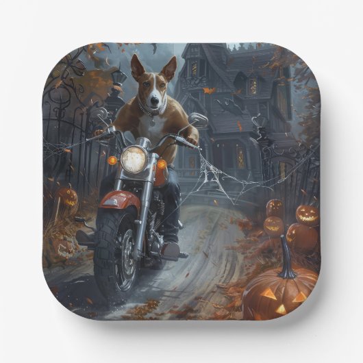 Assiettes En Carton Basenji équitation moto Halloween effrayant (Recto)