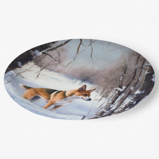 Assiettes En Carton Basenji Laisser neiger Noël (Angle)