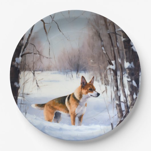 Assiettes En Carton Basenji Laisser neiger Noël (Devant)