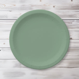 Assiettes En Carton Basil de couleur solide vert fumée
