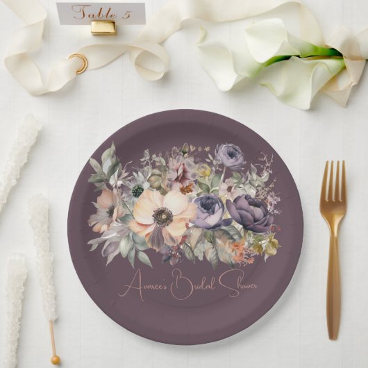 Assiettes En Carton Basil Violet Floral Bouquet Douche (Mariage)