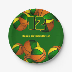 Assiettes En Carton basket-ball en or vert filles garçons
