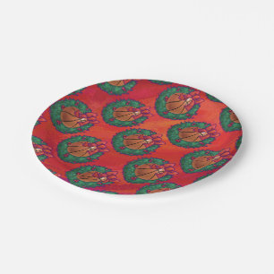 Assiettes En Carton Basket-ball Holly Wreath Motif sur Red