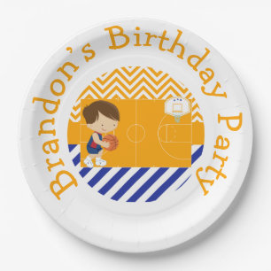 Assiettes En Carton Basket-ball mignonette Cheveux Brown Garçon