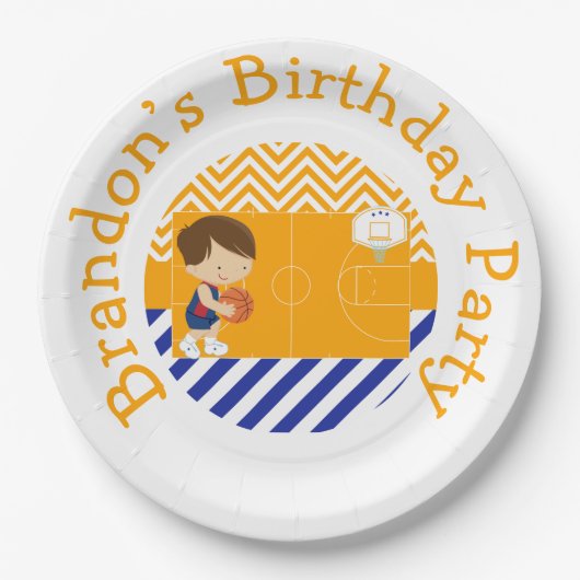 Assiettes En Carton Basket-ball mignonette Cheveux Brown Garçon (Devant)