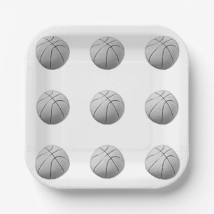 Assiettes En Carton Basket-ball noir et blanc