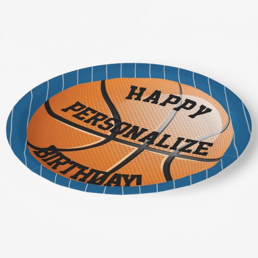 Assiettes En Carton Basket-ball personnalisé Joyeux anniversaire (Angle)