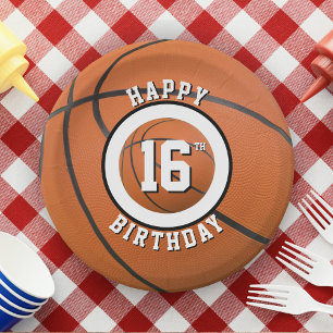 Assiettes En Carton Basket-ball Seizième Anniversaire Sweet 16 Joyeux