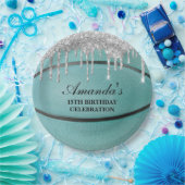 Assiettes En Carton Basket-ball turquoise en soie (Fête)
