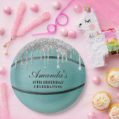 Assiettes En Carton Basket-ball turquoise en soie (Fête)