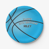 Assiettes En Carton Basket Bleu clair Joyeux Anniversaire Nom (Devant)