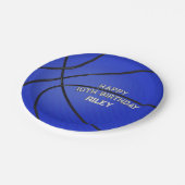 Assiettes En Carton Basket Bleu foncé Joyeux Anniversaire Nom (Angle)