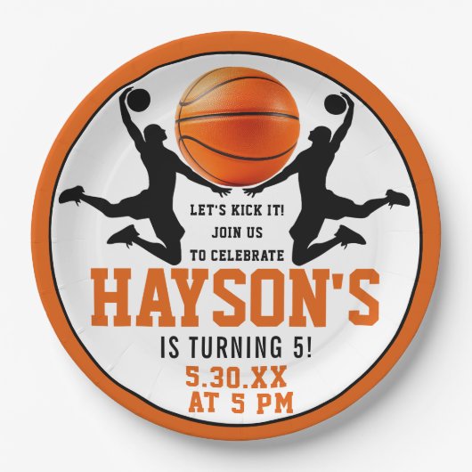 Assiettes En Carton Basket orange Boy 5E fête d'anniversaire (Devant)