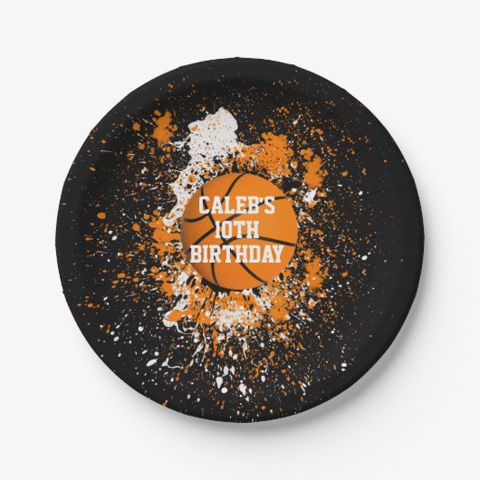 Assiettes En Carton Basketball Grunge Paint Splatz orange Noir (Devant)
