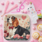 Assiettes En Carton Basset Hound avec Roses - Saint Valentin (Fête)