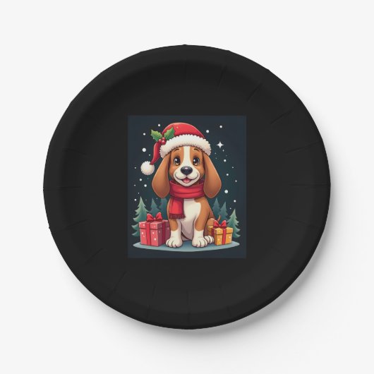 Assiettes En Carton Basset Hound Chien vêtements de Noël Santa Hat Chi (Devant)