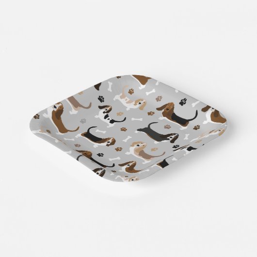 Assiettes En Carton Basset Hound Chig Bones and Paws (Angulaire)