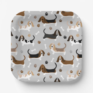 Assiettes En Carton Basset Hound Chig Bones and Paws