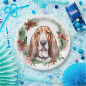 Assiettes En Carton Basset Hound Festive Wreath de Noël Pup (Fête)