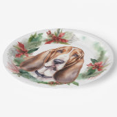 Assiettes En Carton Basset Hound Festive Wreath de Noël Pup (Angle)
