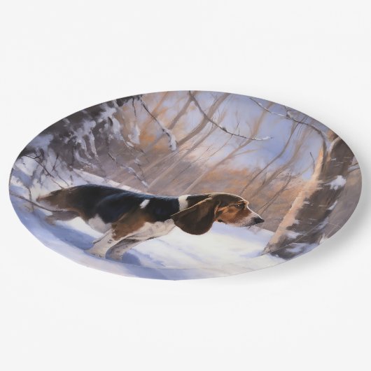 Assiettes En Carton Basset Hound Laisser neiger Noël (Angle)