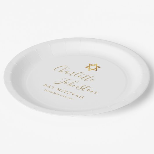 Assiettes En Carton Bat mitzvah, Bar Mitzvah Elegant Script Gold (Angle)