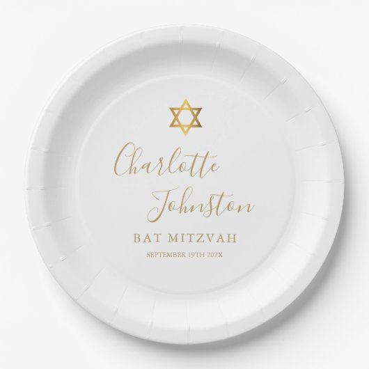 Assiettes En Carton Bat mitzvah, Bar Mitzvah Elegant Script Gold (Devant)