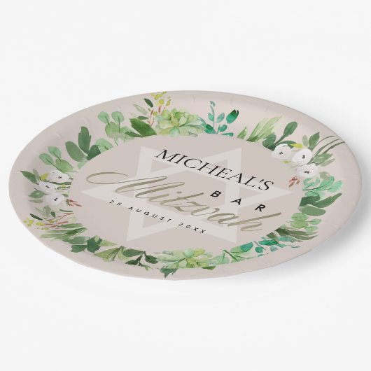 ASSIETTES EN CARTON BAT MITZVAH DE LA BARRE D'ÉTOILES EN ROSE NOIR (Angle)