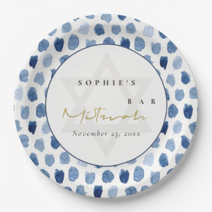 ASSIETTES EN CARTON BAT MITZVAH DOUBLE DOUBLE DOUBLE D'EAU GOLD BLUE I