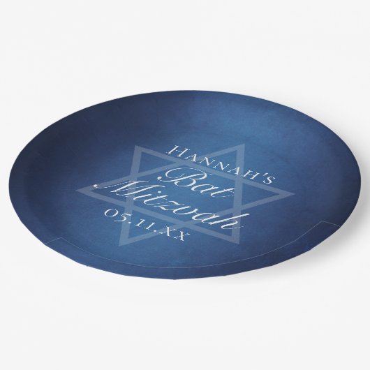 Assiettes En Carton Bat mitzvah moderne Blue Star de David Custom Part (Angle)