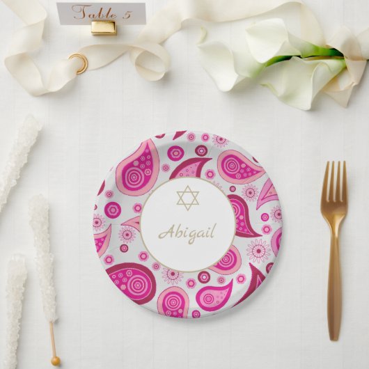 Assiettes En Carton Bat mitzvah rose or Motif moderne (Mariage)